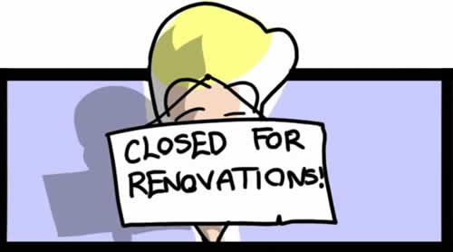 Gabrielle with Closed for Renovations sign